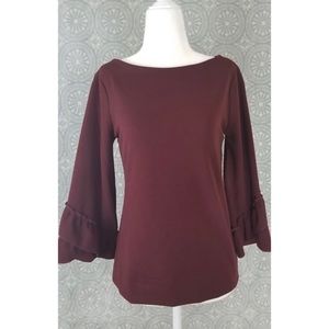 Talbots Maroon Ruffle Sleeve Top